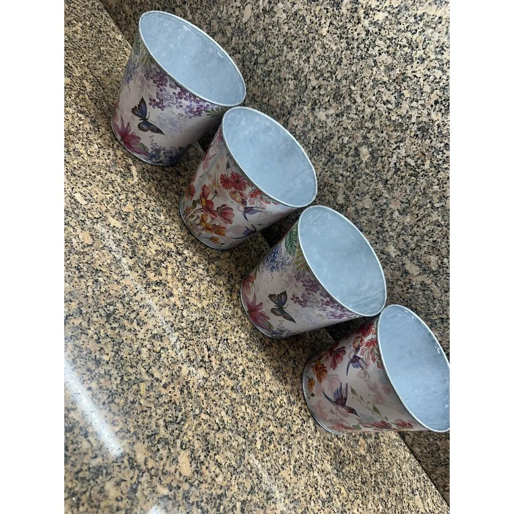 Shinoda Blooming Seasons Metal Planter‎ Set Of 4 4.7in Floral Hummingbird